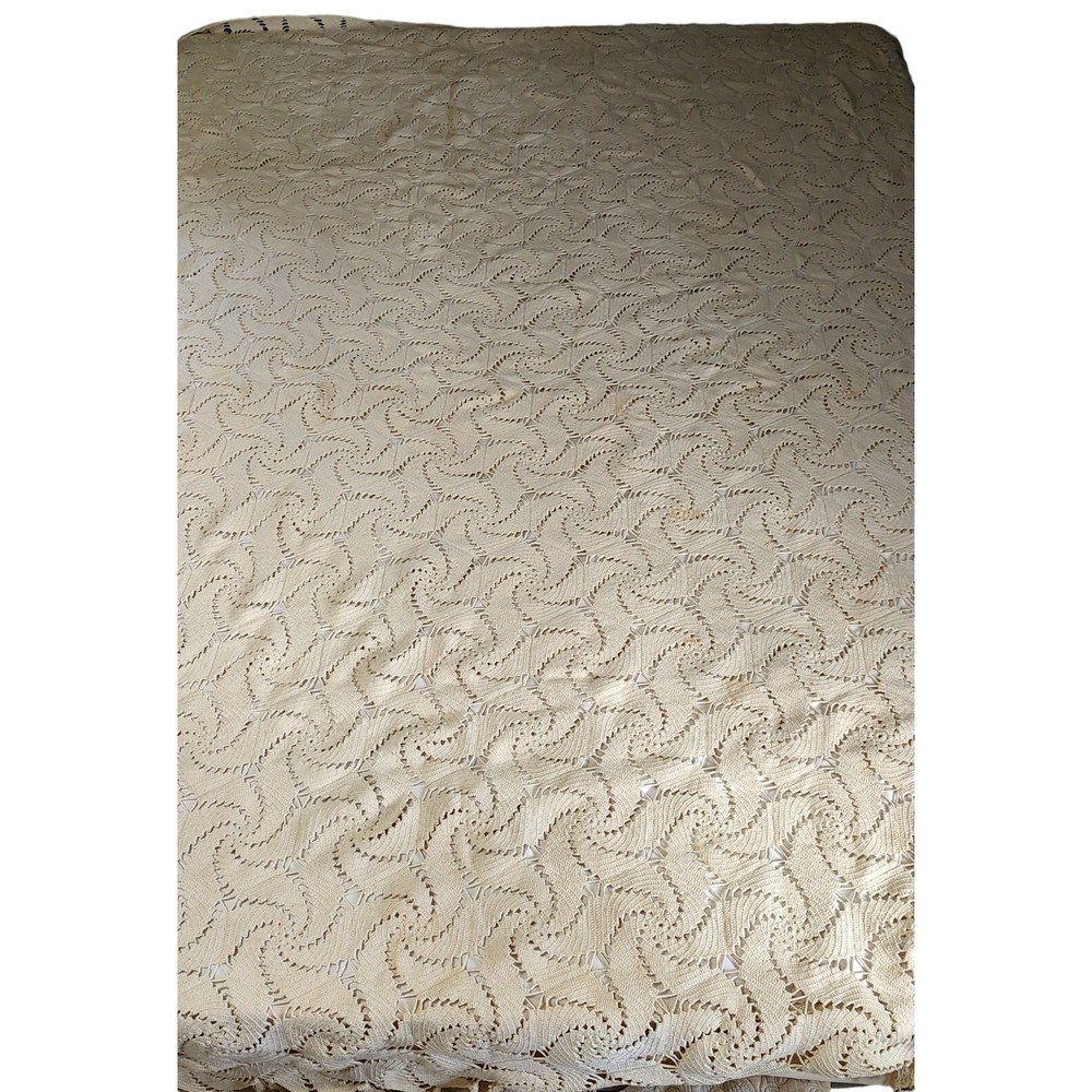 Vintage Handmade Crocheted Bedspread Cotton‎ Thread Full Queen Cottage Core SEE